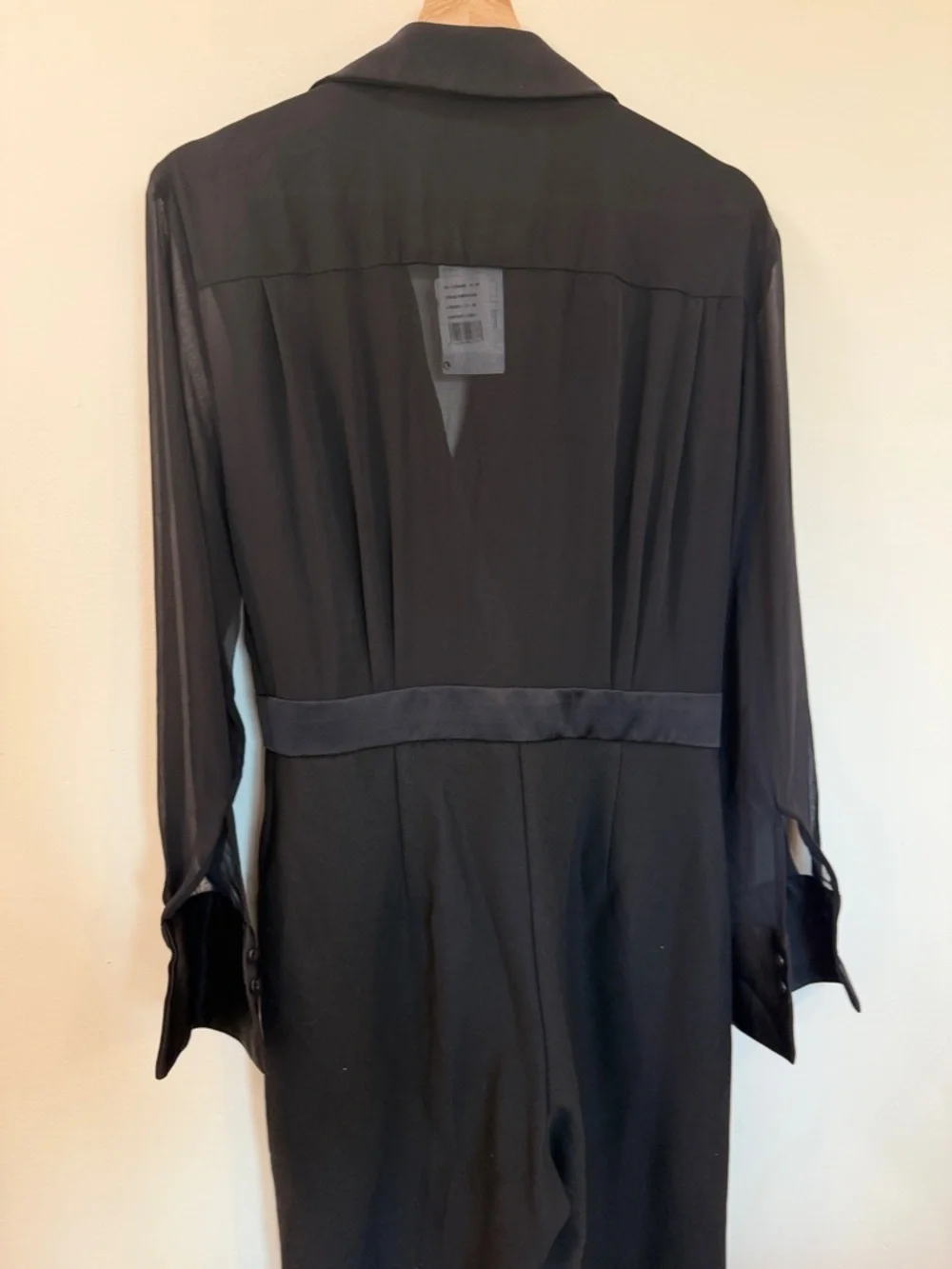 NWT Mango Black Wide Leg Jumpsuit Sheer Top Work Chic - Size Medium - Picture 5 of 13